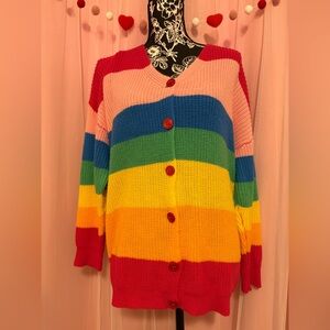 Colorblock Rainbow Button-Up Women's Sweater
